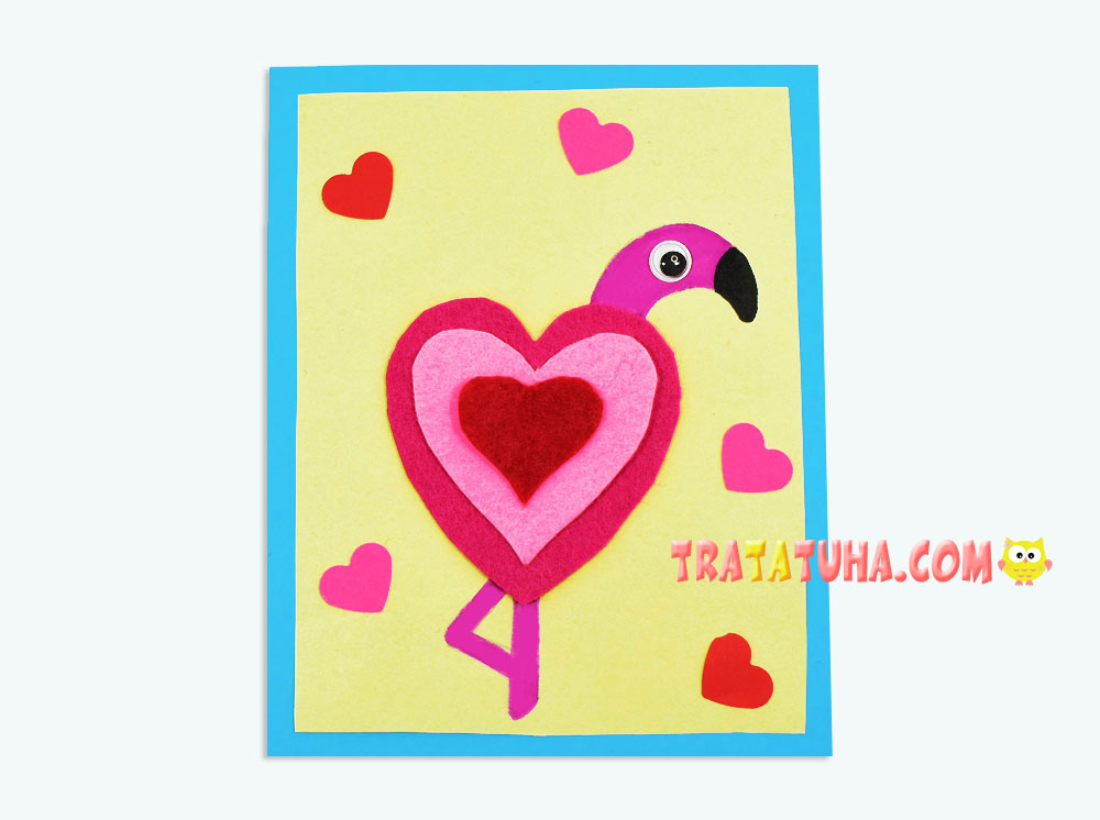 Card with Felt Flamingo