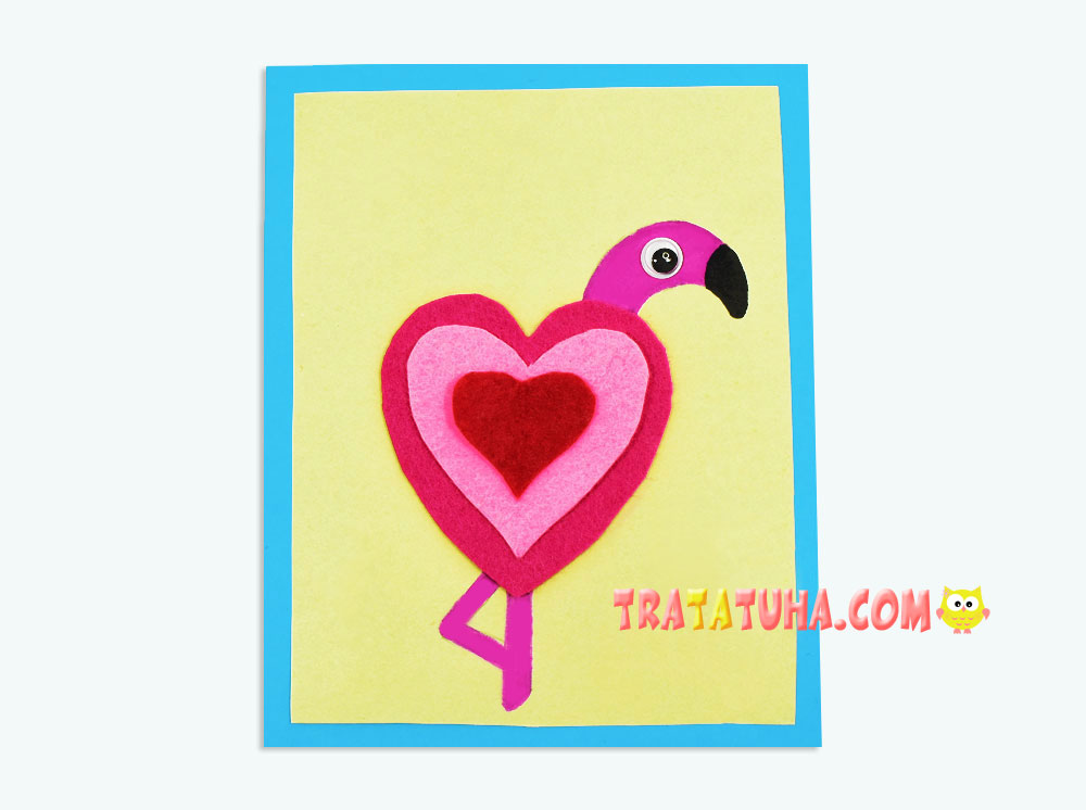 Card with Felt Flamingo