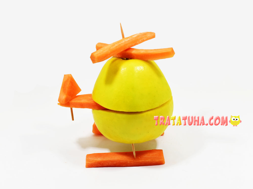 Helicopter from apple and carrot